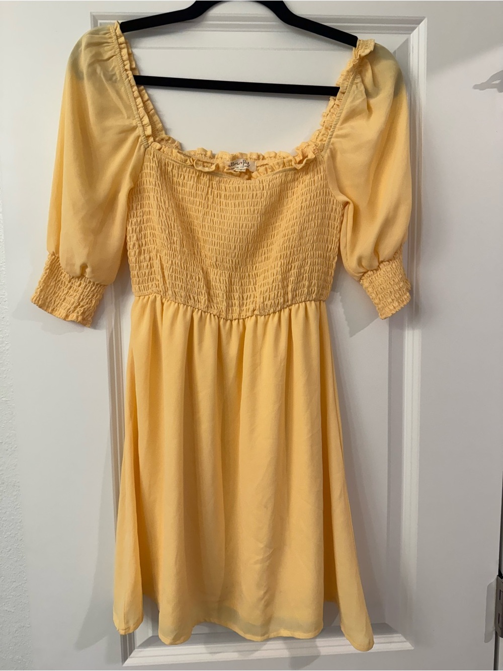 Yellow Smocked Puff Sleeve Mini Dress